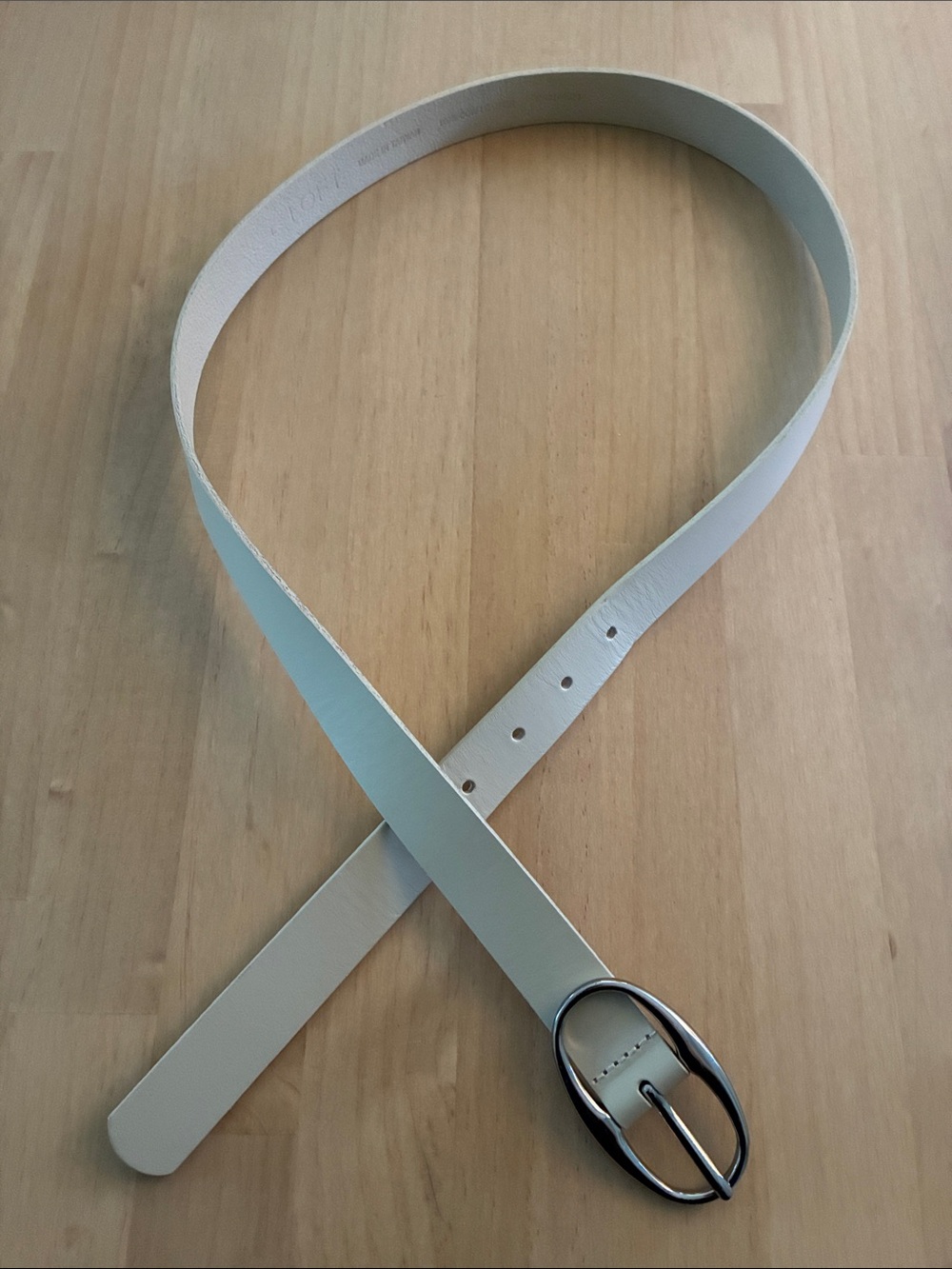 LOFT Cream Taupe Leather Belt with Oval Silver Buckle Large